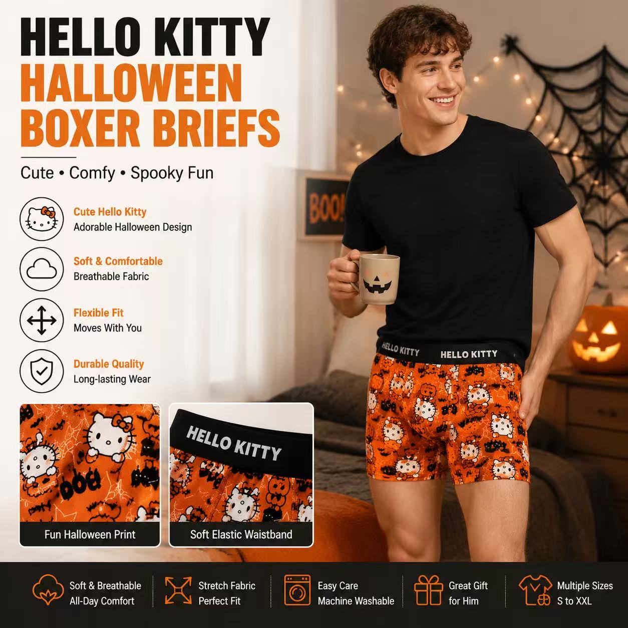 Quick Dry Underwear - Boxer Sportivi da Uomo Hello Kitty,