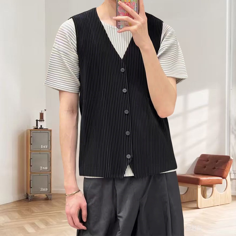 Undershirt Crew Neck - Miyake Canottiera originale a pieghe Canottiera
